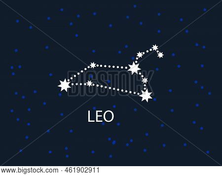 Leo Horoscope Symbol. Zodiac Constellation With Stars. Night Sky Map. Vector Illustration Of Astrolo