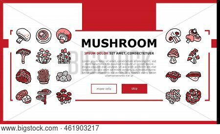 Mushroom Food Forest Fungi Landing Web Page Vector. Fungus Champignon, Nature Fresh, Plant Autumn Po