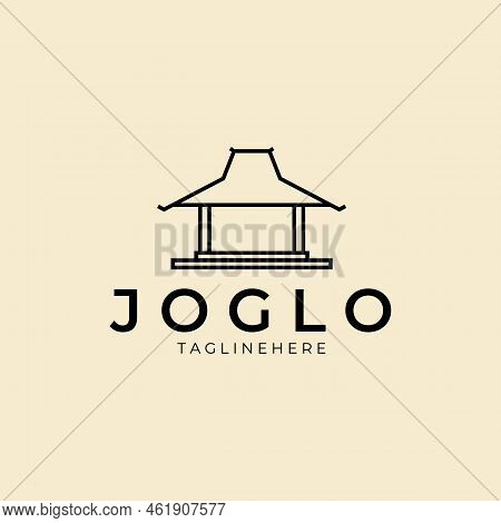 Joglo House With Line Art Logo Icon Template Design