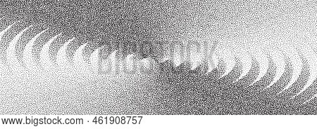 Dotwork Sound Wave Background. Black Noise Stipple Dots Zig Zag Audio 3d Wave. Sand Grain Effect. Bl