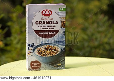 Umea, Norrland Sweden - August 8, 2022: A Packet Of Granola Breakfast Cereals
