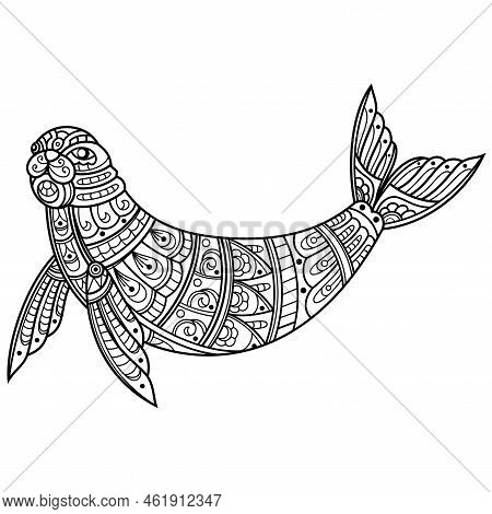 Hand Drawn Of Seals In Zentangle Style