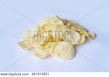 Homemade Traditional Cassava Crackers Isolated On White Background