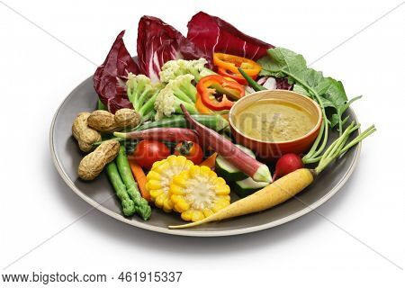 vegetable salad and bagna cauda (a garlic and anchovy sauce for dipping vegetables)
