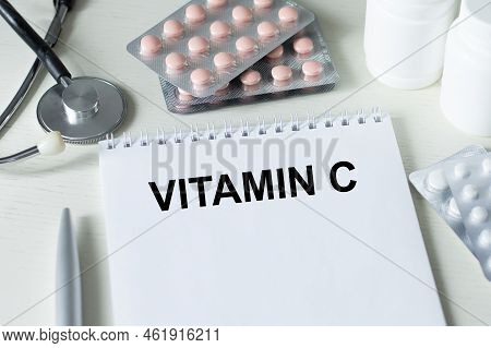 Vitamin C Written On A Paper On Table, Top View