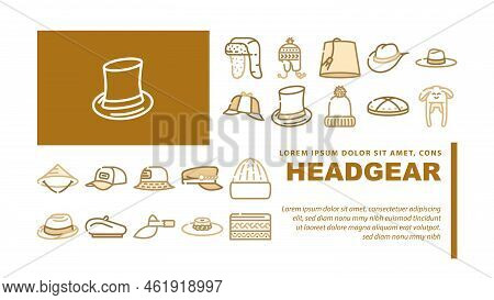Headgear Stylish Head Clothes Landing Web Page Header Vector. Children Winter Warm Hat And Panama Su