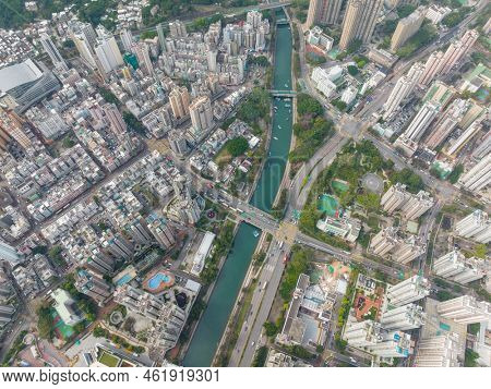 Taipo, Hong Kong 06 February 2022: Top view of Hong Kong residential district