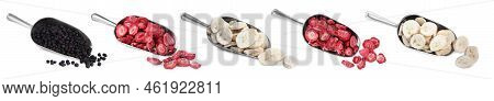 Set With Different Freeze Dried Berries And Bananas On White Background. Banner Design