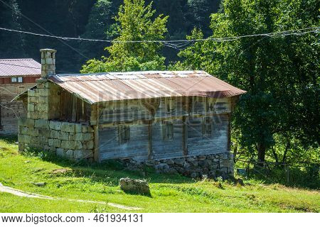Rize, Turkey - September 2022: Village Houses And Natural Scenery In Ayder Plateau, Selective Focus