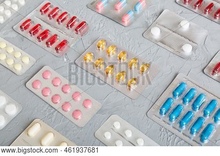 Too Many Different Pill Of Various Blisters With Different Pills Medicines Storage At Home Concept M