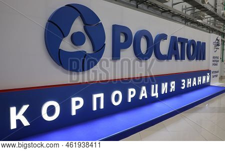 December 8, 2021, Sochi, Russia. The Logo Of The Russian State Atomic Energy Corporation Rosatom.
