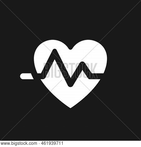 Cardiogram Dark Mode Glyph Ui Icon. Heart Rate. Medical Checkup. User Interface Design. White Silhou