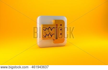 Gold Seismograph Icon Isolated On Yellow Background. Earthquake Analog Seismograph. Silver Square Bu