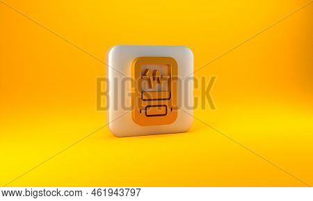 Gold Seismograph Icon Isolated On Yellow Background. Earthquake Analog Seismograph. Silver Square Bu