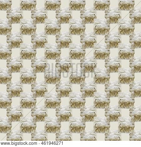 Ancient Lion Sculpture Motif Pattern