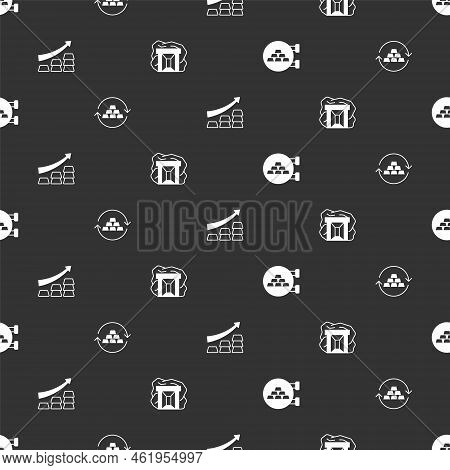 Set Jewelry Store, Gold Exchange Money, Growth Arrow With Gold Bars And Mine On Seamless Pattern. Ve