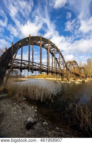 Wooden bridge in Balaton-felvideki nature reserve, Kis-Balaton, Transdanubia, Hungary