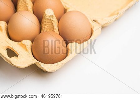 Chicken Eggs Isolated On White Background Close