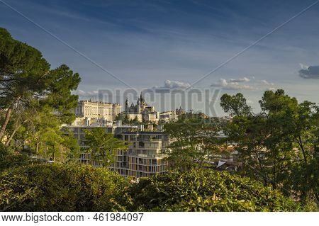 Madrid, Spain, September 2022. Panoramic View Of Madrid City From The Cuartel De La Montaña Park