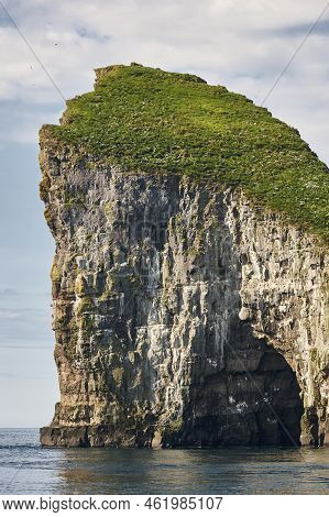 Faroe Islands Coastline Landscape In Vagar Island On Sunny Day