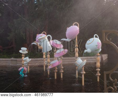 Rust, Germany - September 1, 2022: Tea Set In Europa-park, The Largest Theme Park In Germany, And Th