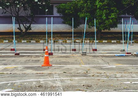 Driving Test And Training Area With Simulate Test For Driving License. Driving School Practice Traff