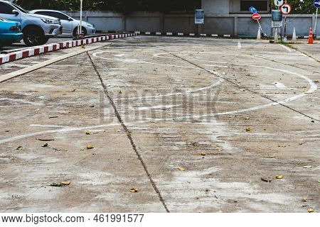 Driving Test And Training Area With Simulate Test For Driving License. Driving School Practice Traff