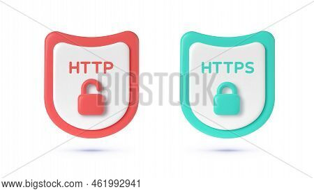 Http And Https Protocols. Safe And Secure Wev Browsing. Safety Internet Technology, Data Secure. 3d 