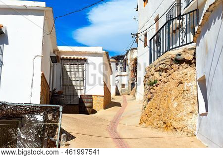 Traditonl Architecture, Spain Mountain Village, White Houses Of Residential Area, Hill Street. Darri