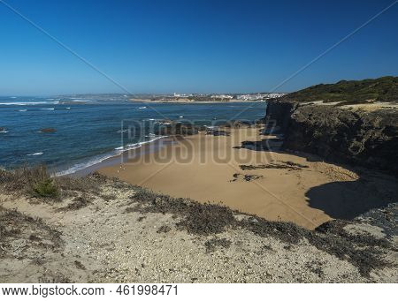 Praia Das Furnas Sand Beach With View Over The Mira River To Vila Nova De Milfontes, Wild Rota Vicen