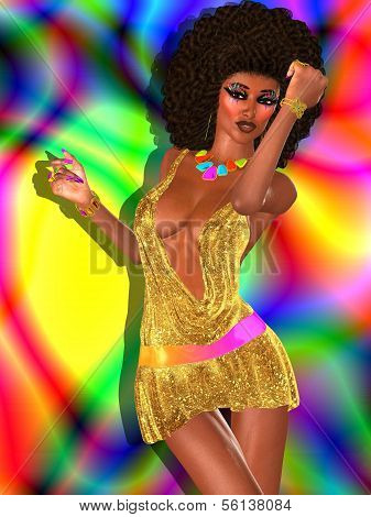 Disco dancing club girl with afro.