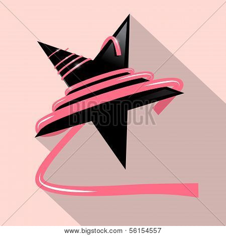Black Star With Pink Ribbon