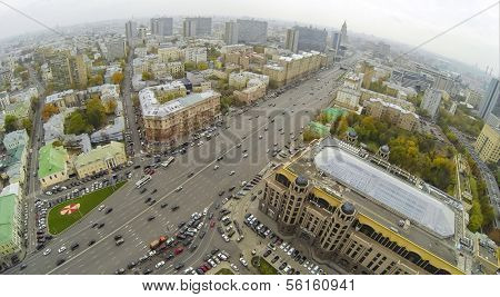 MOSCOW - OCT 10: Cityscape with commerce and Business Center Novinsky on the Garden Ring (view from unmanned quadrocopter) on October 19, 2013 in Moscow, Russia.