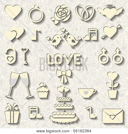 Set Of Vector Icons For Wedding Or Valentine's Day