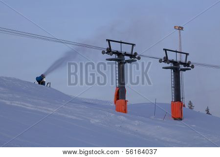 Downhill slope and snow making equipment.