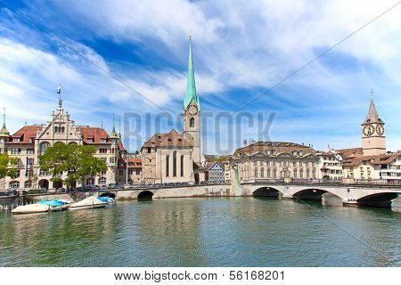 Limmat river and famous Zurich churches