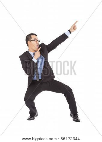Crazy Businessman Dancing  A Funny Gesture