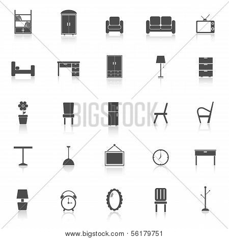 Furniture Icons With Reflect On White Background