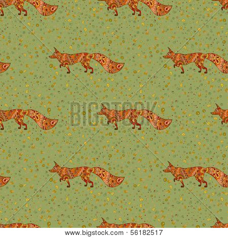 seamless hand drawn pattern with foxes