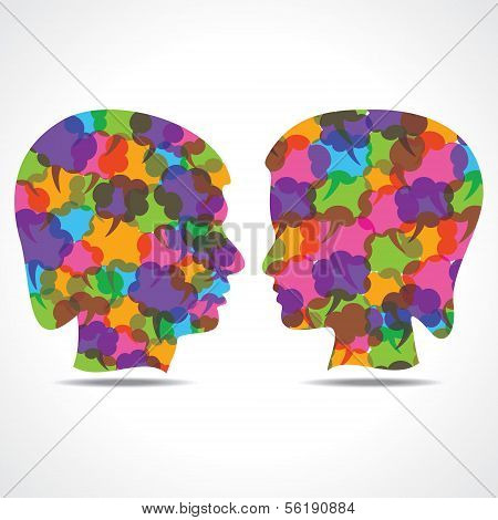 Creative male and female face of colorful message bubble