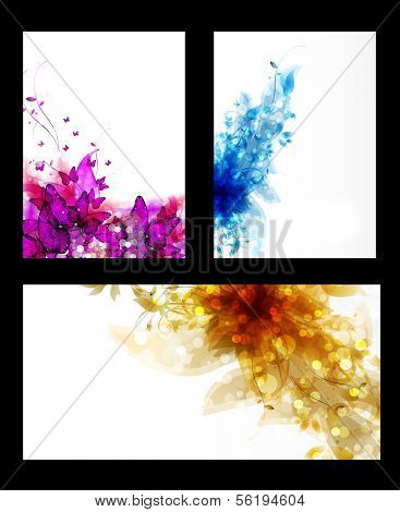 Set of abstract cards with flowers