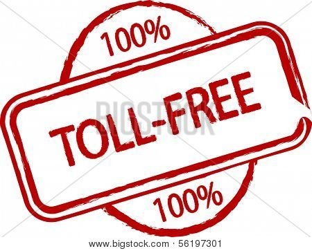 An illustrated stamp that declares something as toll-free. All on white background.
