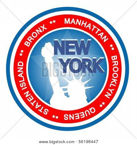 An illustrated badge symbolizing the city of New York.