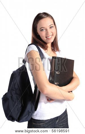 An attractive young student. All isolated on white background.