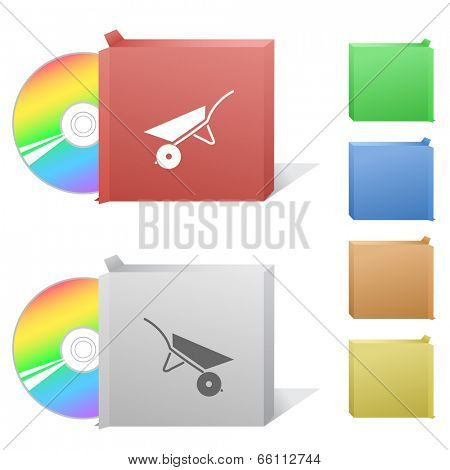 Wheelbarrow. Box with compact disc.
