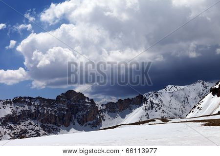 Snow Mountains And Sky With Clouds