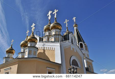 Orthodox Temple On The Background Of Blue Sky.