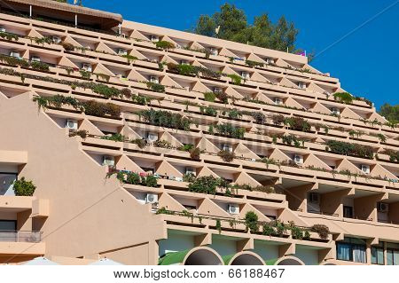 Holiday Apartment Building And Sun Terrace In Ibiza Island, Spain