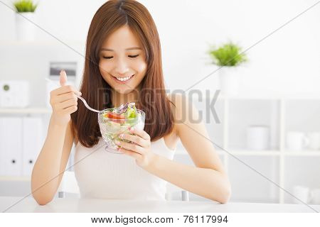 Beautiful Asian Young Woman Eating Healthy Food