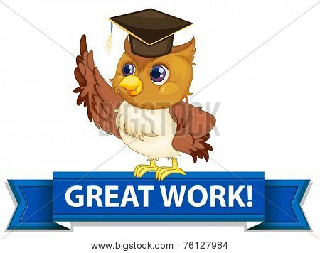 Owl label with great work text